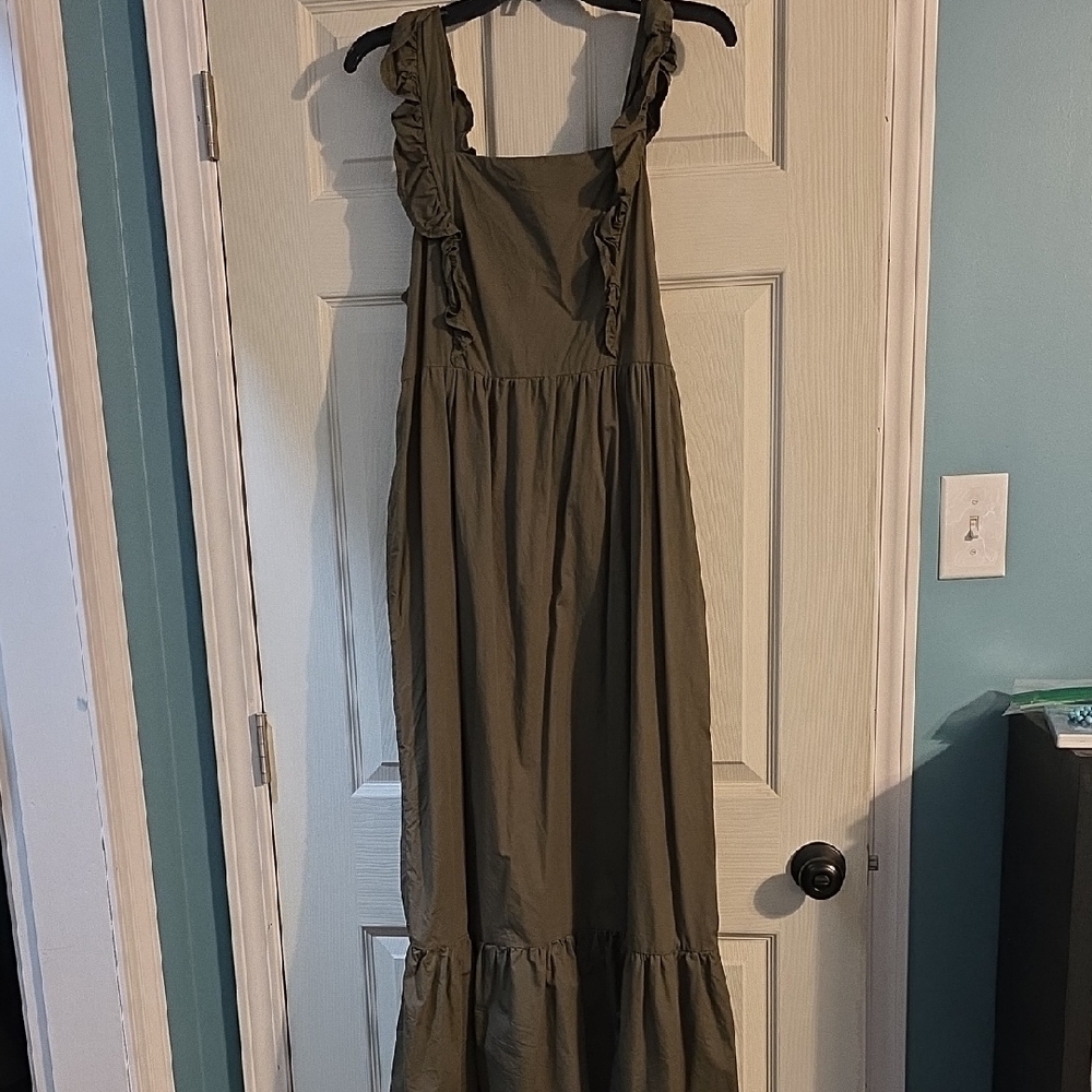 Neuflora XL Olive Green Ruffle Strap Maxi Dress